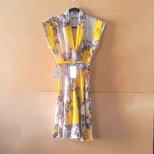 NWT Paul Joe 2/4 Midi MilkMaid Feminine Coquette Silk Flowy Belted Dress Retro